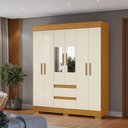 Ver imagem 1 de Guarda-Roupa Casal Maya 6 Portas 2 Gavetas com Espelho Off White/Cinamomo - ACP Móveis