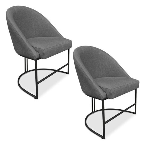 Kit 02 Cadeiras Poltrona de Jantar Bela Linho Grafite Base Metálica Industrial Preto - Pallazio