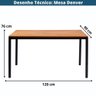 Mesa de Jantar Retangular Denver Industrial Daf Móveis 120 x 90 cm Madeira Maciça Mel Base Aço - 2