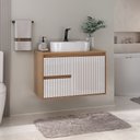 Ver imagem 3 de Conjunto para Banheiro Clarice 78cm C/ Tampo Painel e Espelho Orgânico Led - Fabribam