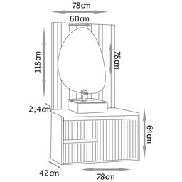 Conjunto para Banheiro Clarice 78cm C/ Tampo Painel e Espelho Orgânico Led - Fabribam - 6