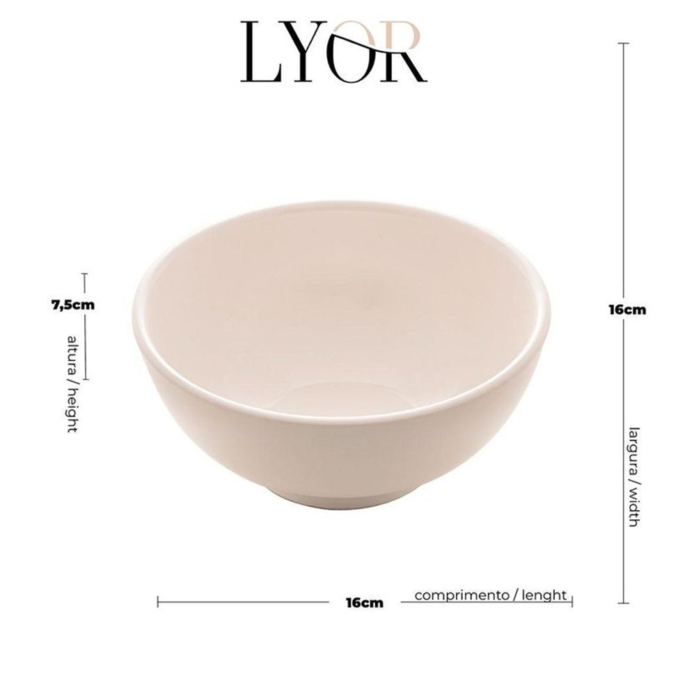 Jogo Tigela Bowl Porcelana Clean Branca 350ml 4 Unidades - Lyor - 3