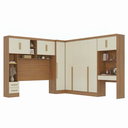 Ver imagem 2 de Guarda-Roupa Modulado Casal 4 Peças 11 Portas 2 Gavetas Cabeceira Escrivaninha MDF Cinamomo/Off Whit