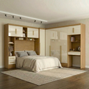 Ver imagem 1 de Guarda-Roupa Modulado Casal 4 Peças 11 Portas 2 Gavetas Cabeceira Escrivaninha MDF Cinamomo/Off Whit