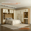 Ver imagem 4 de Guarda-Roupa Modulado Casal 4 Peças 11 Portas 2 Gavetas Cabeceira Escrivaninha MDF Cinamomo/Off Whit