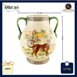 Ânfora em cerâmica Craquelê. Fundo na cor fendi e pintura de Guepardo ou Cheetah - 2