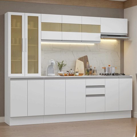 Armário de Cozinha Completa 100% Mdf 240 Cm Branco Smart Madesa 01