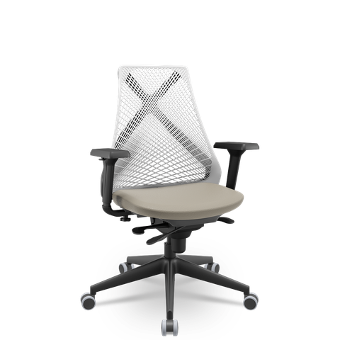 Cadeira Plaxmetal Bix X+ Base Italia Mecanismo Slider Tela Branca Assento Vinil Fendi