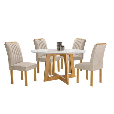 Conjunto Mesa Arizona 120cm com 4 Cadeiras Arizona Tampo Redondo Plus com Vidro
