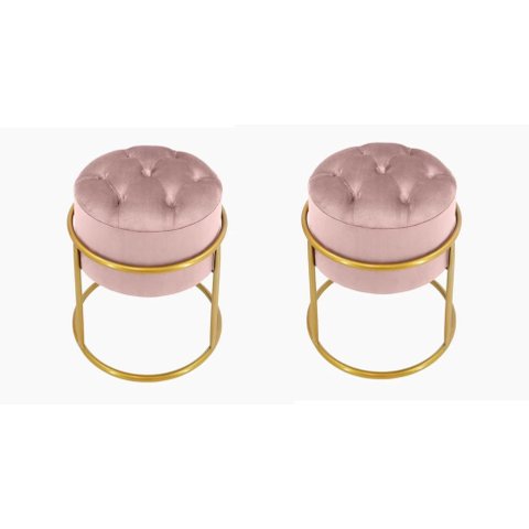 Kit 2 Puff Banqueta Estofado Decorativo Base de Ferro Capitonê Suede Rosa Eli Móveis e Decoração