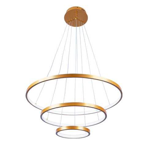 Pendente Lustre Led Moderno 3 Aros Arcos Anéis Atenas 20 40 60cm 55w 6500k Bivolt Pronto para Instal