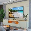 Ver imagem 6 de Rack Painel para TV até 84 Polegadas com LED 100% MDF 217cmx237cm 1 Gaveta 2 Portas Luminare Nobre Bege Off White/Naturale