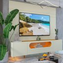 Ver imagem 7 de Rack Painel para TV até 84 Polegadas com LED 100% MDF 217cmx237cm 1 Gaveta 2 Portas Luminare Nobre Bege Off White/Naturale