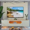 Ver imagem 1 de Rack Painel para TV até 84 Polegadas com LED 100% MDF 217cmx237cm 1 Gaveta 2 Portas Luminare Nobre Bege Off White/Naturale