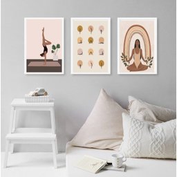 Kit 3 Quadros Decorativos Yoga- Posições 24x18cm:madeira Preta - 1
