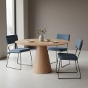 Ver imagem 2 de Conjunto Duas Cadeiras de Jantar Minimalista Roma Linho Azul Base Aço Preto - Ooca Móveis