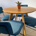 Ver imagem 4 de Conjunto Duas Cadeiras de Jantar Minimalista Roma Linho Azul Base Aço Preto - Ooca Móveis