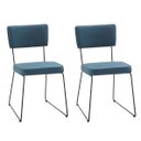 Ver imagem 1 de Conjunto Duas Cadeiras de Jantar Minimalista Roma Linho Azul Base Aço Preto - Ooca Móveis