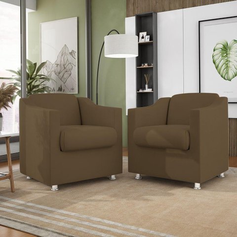 Kit 02 Poltronas Recepção Consultório Suede Balaqui Decor Cor:marrom