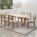 Ver imagem 1 de Mesa de Jantar Liz 180x90cm Vidro 40mm Cinamomo Off White com Kit 6 Cadeiras Veludo Bege - Valdemó