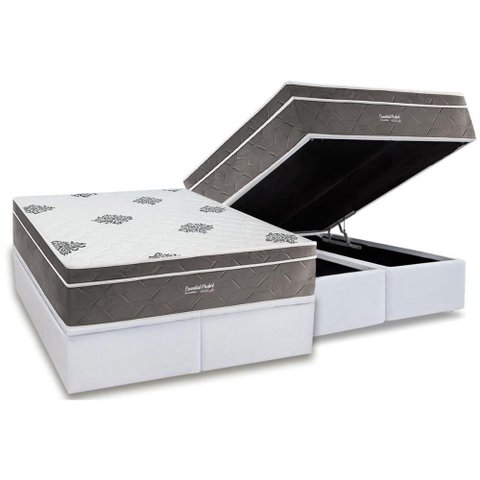 Conjunto Box Baú Queen: Colchão Molas Inovaflex Ensacadas Essential+base Crc Corano White (158x198