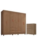 Ver imagem 1 de Guarda Roupa Casal Porto com Cômoda Lite 4 Gavetas 1 Porta Carvalho Oak – Móveis Leão