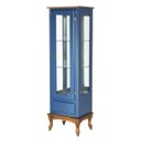 Ver imagem 1 de Cristaleira de Madeira 1 Porta Gaveta e Espelho com Pés Luiz Xv - Azul Bic com Tampo e Base Imbuia G
