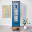 Ver imagem 2 de Cristaleira de Madeira 1 Porta Gaveta e Espelho com Pés Luiz Xv - Azul Bic com Tampo e Base Imbuia G