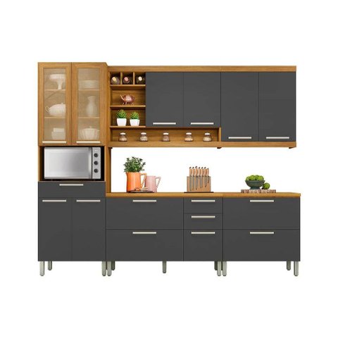 Cozinha Modulada Nesher Burguesa Premium 5 Peças (2 Armários + 2 Balcões + 1 Paneleiro) C5P23 Freijo