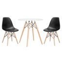 Ver imagem 1 de Mesa Redonda Eames 70 Cm + 2 Cadeiras Eiffel Dsw Mesa Branca com Cadeiras Pretas