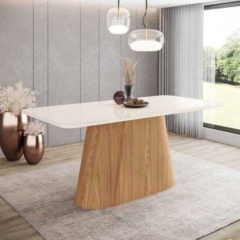 Mesa de Jantar Melina 6 Lugares Vidro 180cm Off White D'Rossi