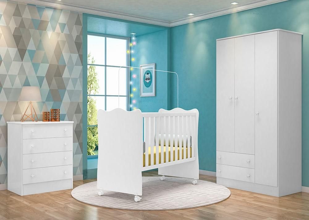 Quarto Infantil Lua Encantada Berço, Guarda Roupa e Comoda Branco ...