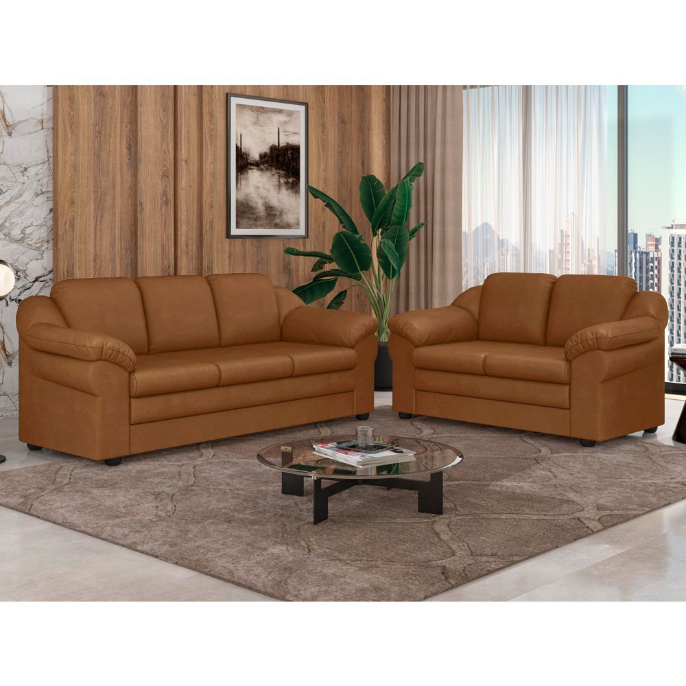 Sofás 2 e 3 Lugares 157cm | 207cm Áurea Pu Caramelo - Sallar Home - 2