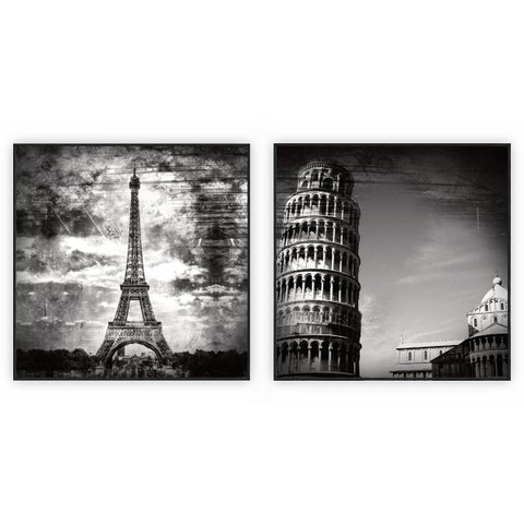 kit com 2 Quadros Decorativos Cidades com Moldura e Vidro para Sala Quarto Escritório e Clínica 90x9