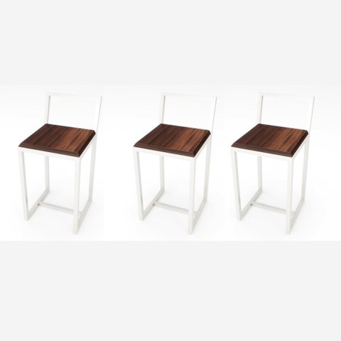 Jogo 3 Banqueta Baixa Para Cozinha Madeira Imbuia Industrial White