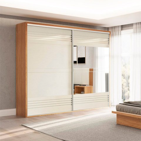 Guarda Roupa de Casal 100% Mdf 2,67m com 2 Portas de Correr e Espelho Dalla Costa