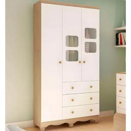 Guarda Roupa Peroba Tedy 3 Portas e 3 Gavetas Branco/amêndoa - 6