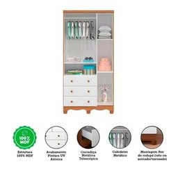 Guarda Roupa Peroba Tedy 3 Portas e 3 Gavetas Branco/amêndoa - 3