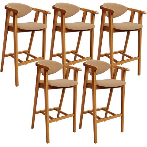 Kit 05 Banquetas Alta Cozinha Bancada Bar Sala de Jantar Fixa Cecília L02 Bouclê Mostarda - Lyam