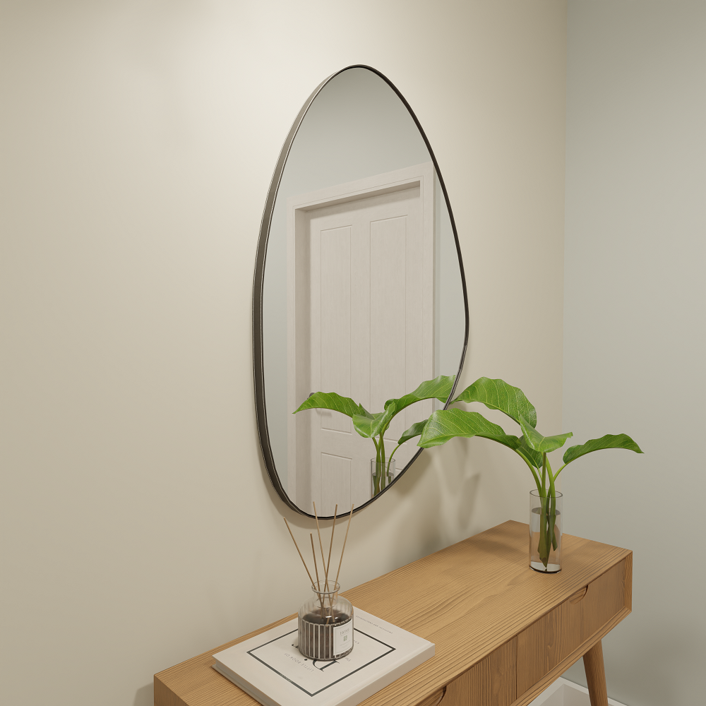 Espelho Orgânico 115cm X 70cm E02 Moldura Couro Preto - 2
