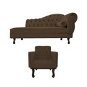 Ver imagem 2 de Kit Diva Recamier Juliana 140cm Lado Esquerdo e 01 Poltrona Classic Suede Marrom - Amarena Móveis