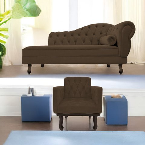 Kit Diva Recamier Juliana 140cm Lado Esquerdo e 01 Poltrona Classic Suede Marrom - Amarena Móveis