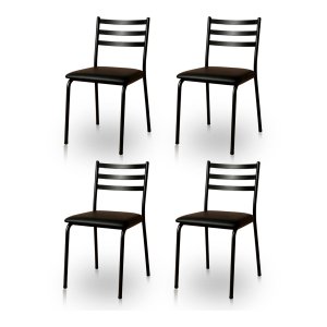 Kit 4 Cadeiras para Mesa de Jantar Cozinha Assento Estofado Isa Preta