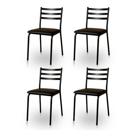 Kit 4 Cadeiras para Mesa de Jantar Cozinha Assento Estofado Isa Preta