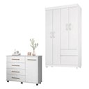 Ver imagem 1 de Cômoda Flora e Guarda Roupa Solteiro Lótus Branco Flex - Demóbile