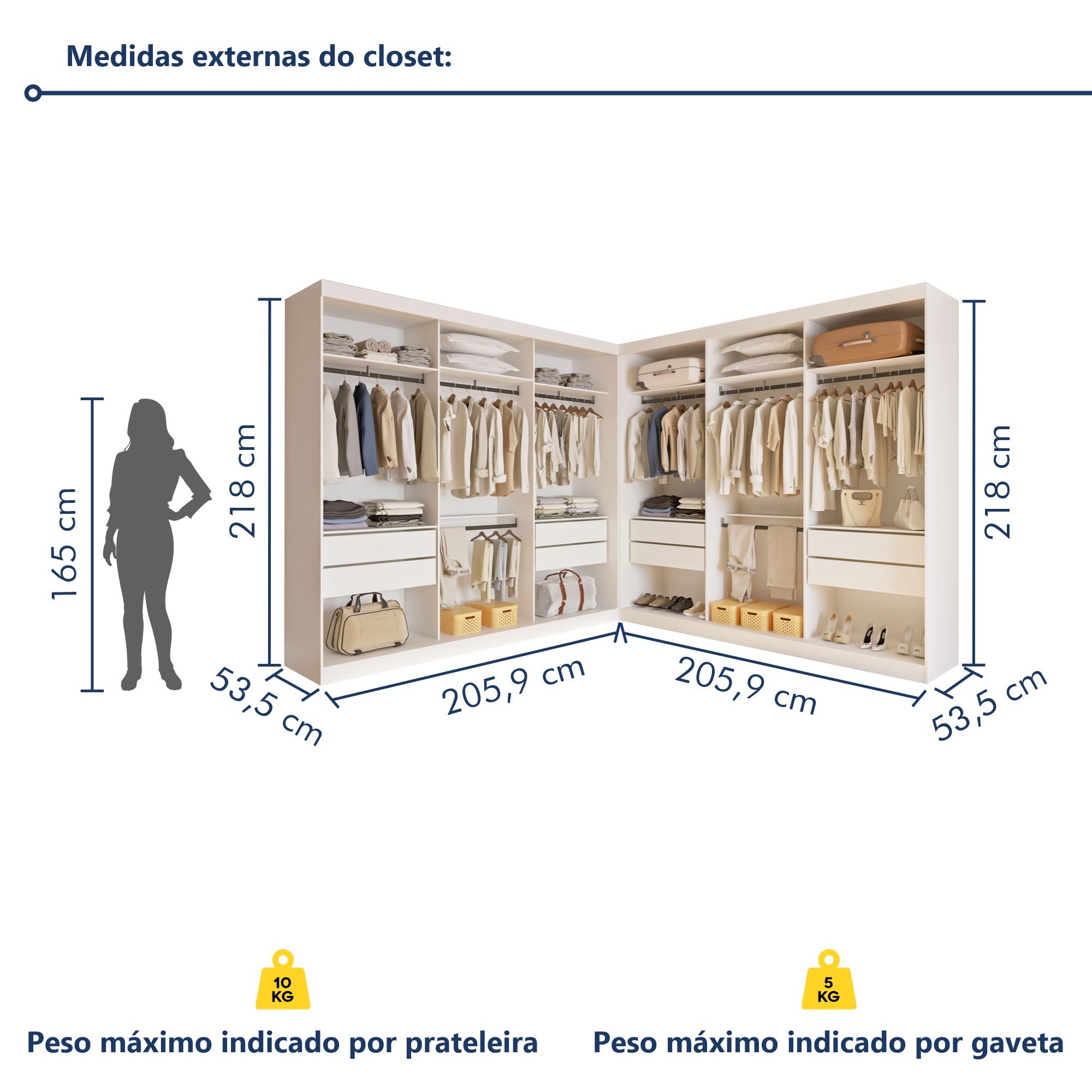 Closet Casal sem Portas 8 Gavetas Paris Duo Premium  - 8