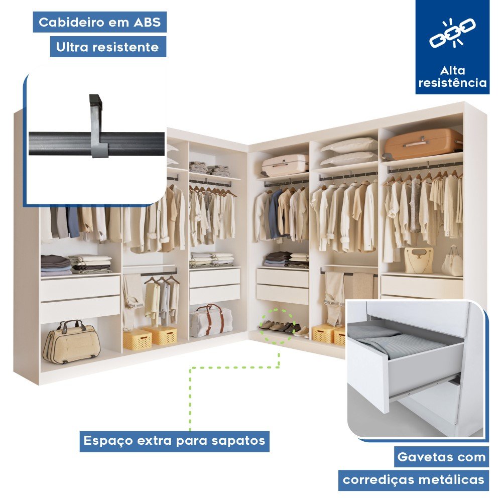 Closet Casal sem Portas 8 Gavetas Paris Duo Premium Minastex - 2