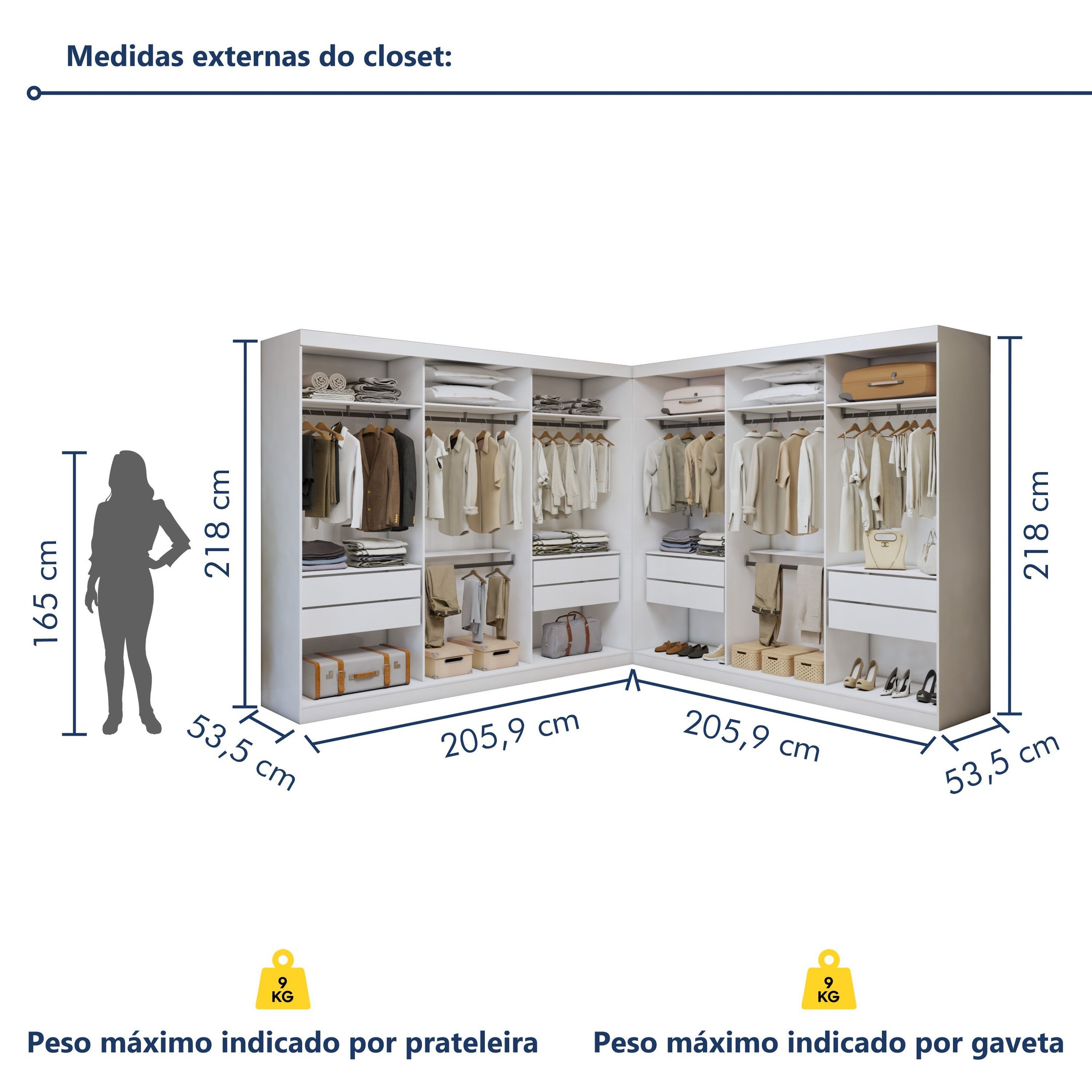 Closet Casal sem Portas 8 Gavetas Paris Duo Premium | MadeiraMadeira