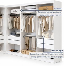 Closet Casal sem Portas 8 Gavetas Paris Duo Premium Yescasa Branco - 10 Closet Casal sem Portas 8 Gavetas Paris Duo Premium Yescasa Branco - 10