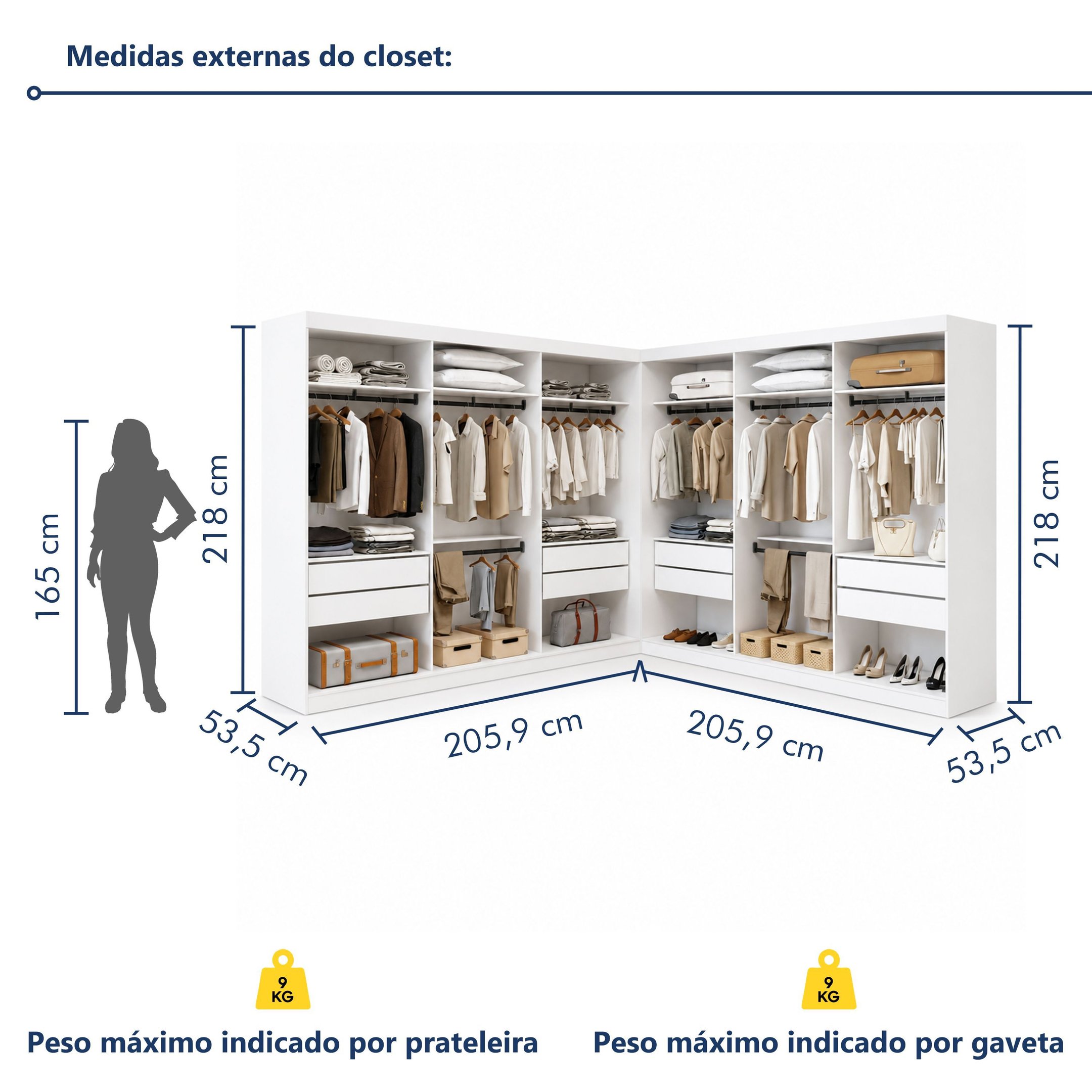 Closet Casal sem Portas 8 Gavetas Paris Duo Premium Yescasa